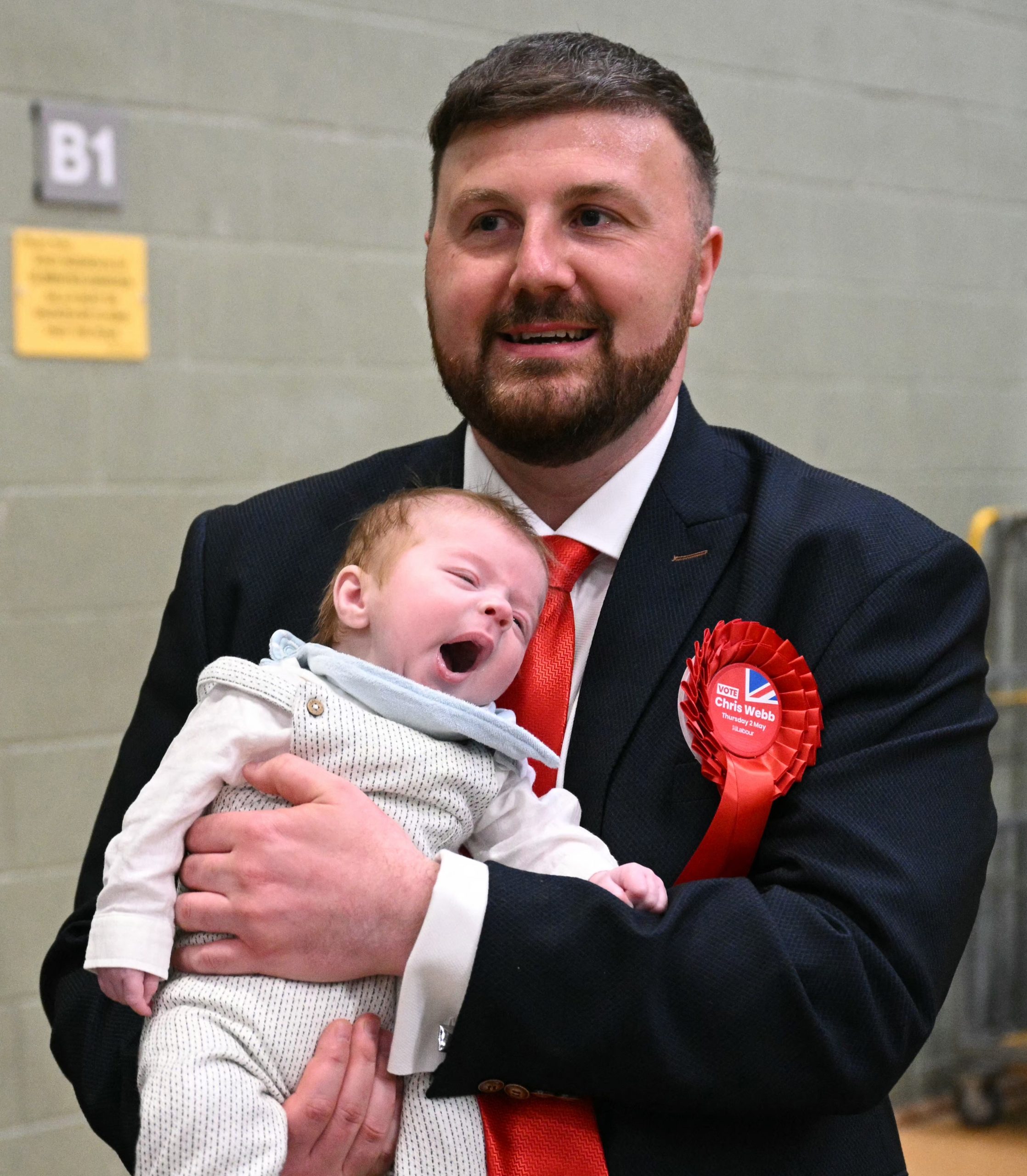 Chris Webb, pictured with his son, won the Blackpool South by-election with a 26 point swing